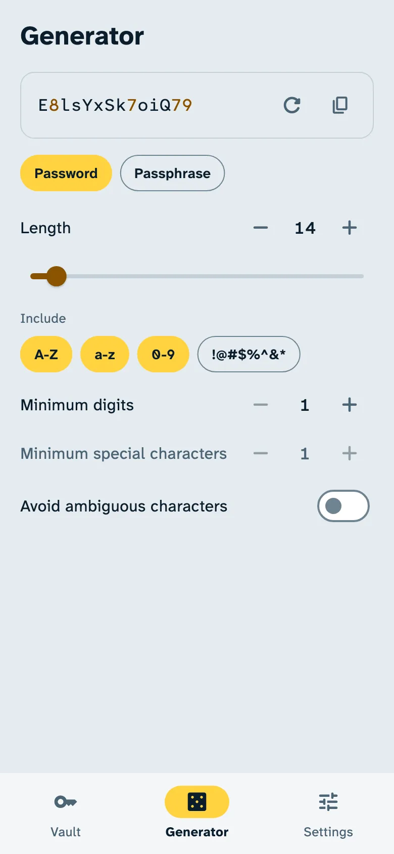 The password generator on a phone